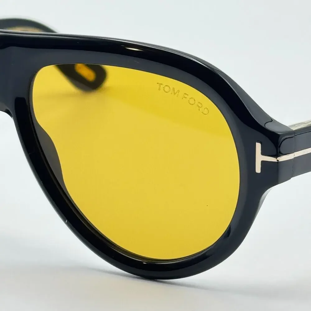 Tom Ford Sunglasses Icon FT1225 01E Black Pilot Frame Amber Lens 59-16-145 New